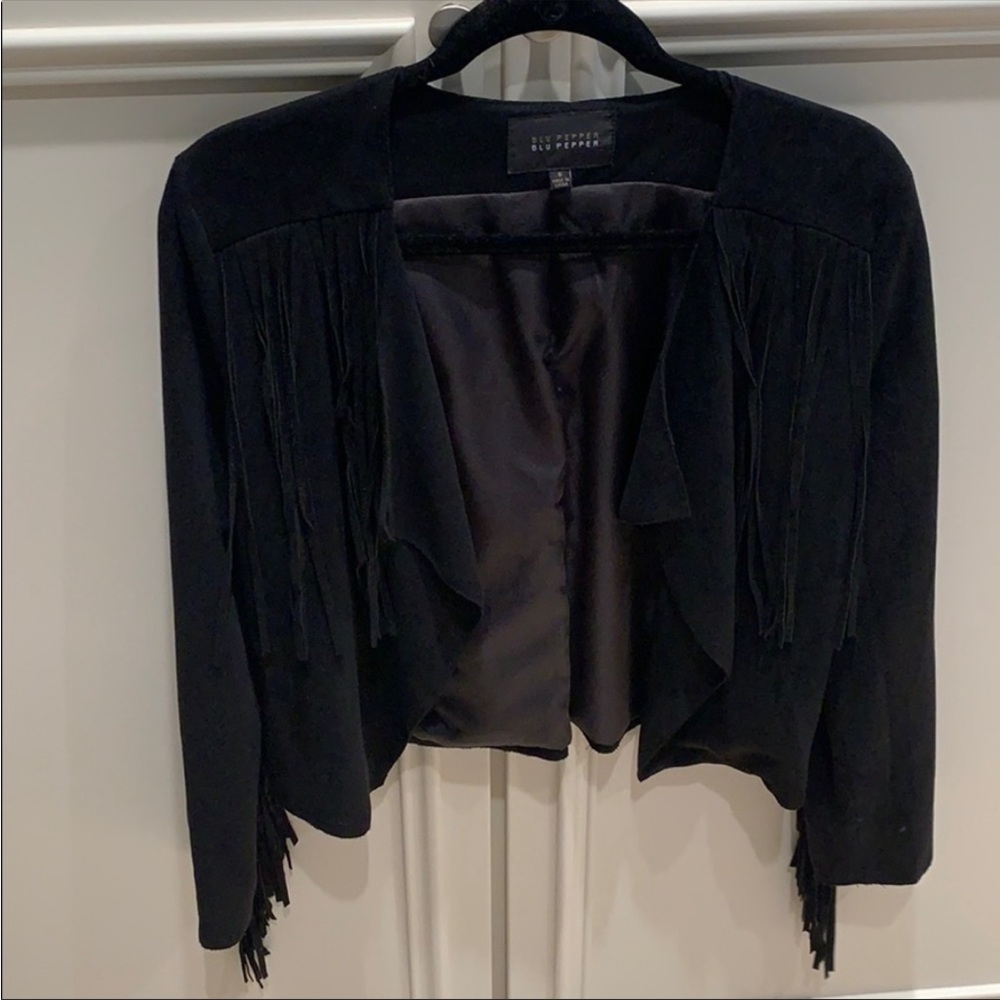 Black suede fringe jacket NWT size M
